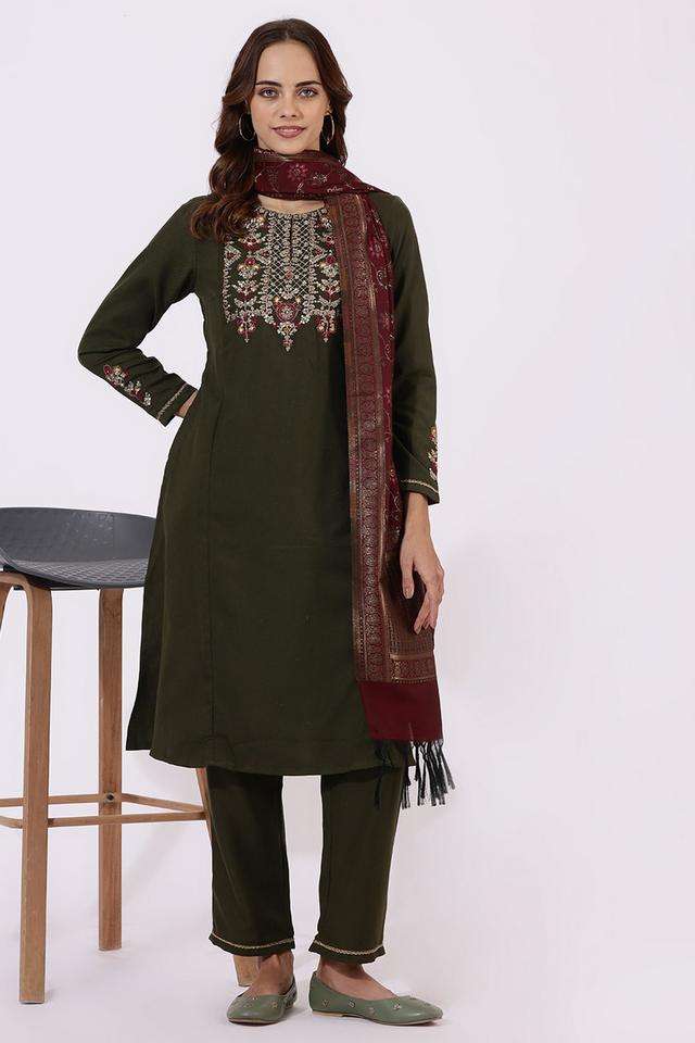 Embroidered-Knee-Length-Polyester-Woven-Women-s-Kurta-Set
