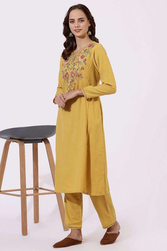 Embroidered-Calf-Length-Polyester-Woven-Women-s-Kurta-Set