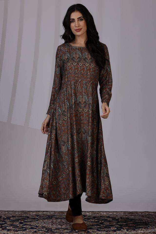 Printed-Viscose-Blend-Women-s-Calf-Length-Dress