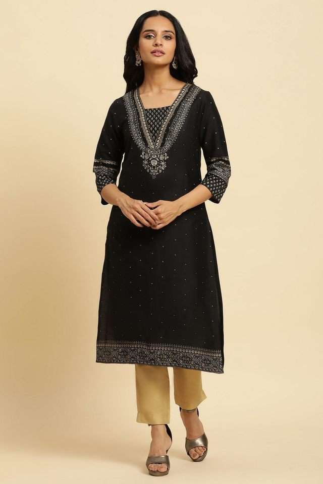 Solid-Viscose-V-Neck-Women-s-Festive-Wear-Kurta