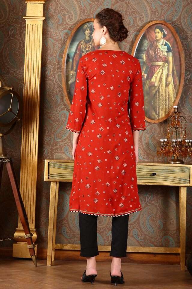 Geometric-Print-Viscose-V-Neck-Women-s-Festive-Wear-Kurta