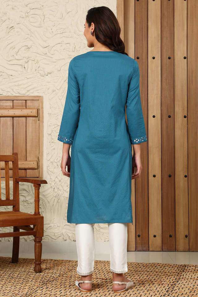 Solid-Cotton-Round-Neck-Women-s-Kurta