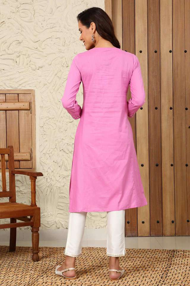 Solid-Cotton-Round-Neck-Women-s-Kurta