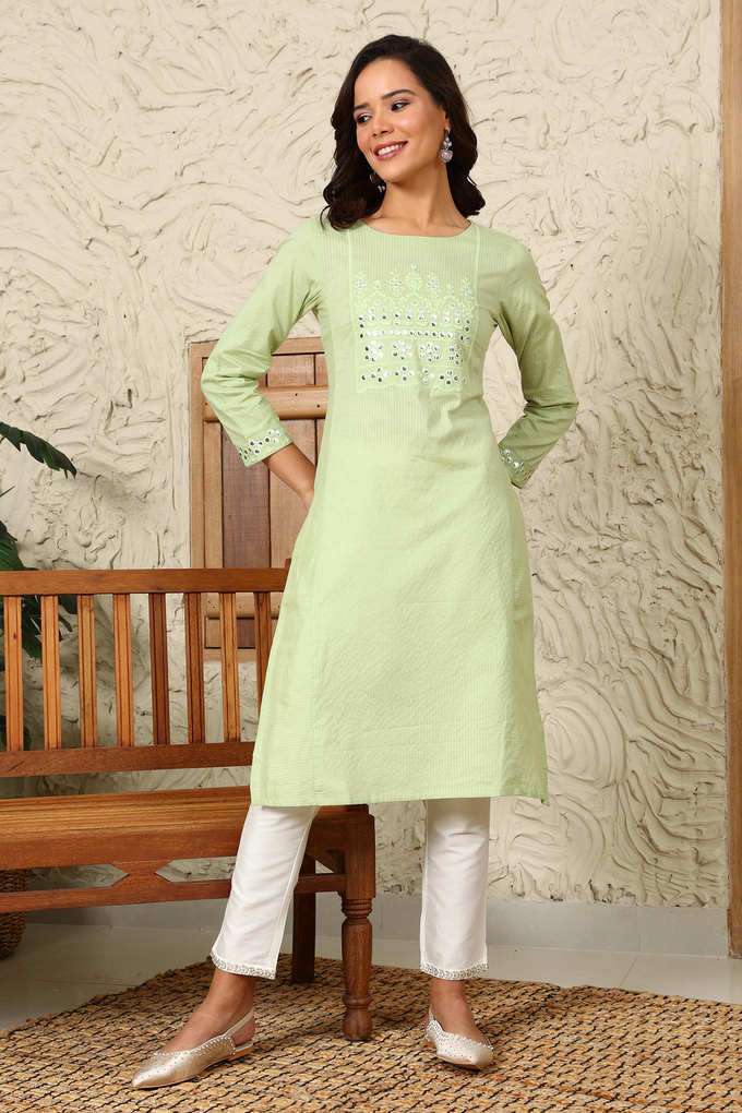 Solid-Cotton-Round-Neck-Women-s-Kurta