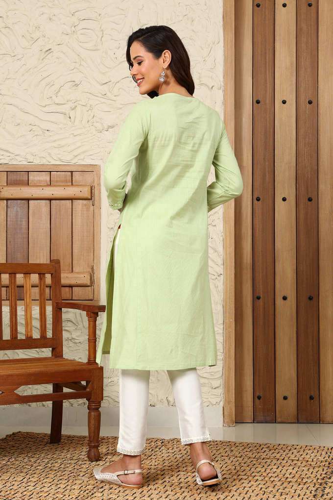 Solid-Cotton-Round-Neck-Women-s-Kurta