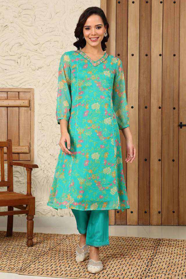 Floral-Cotton-V-Neck-Women-s-Kurta