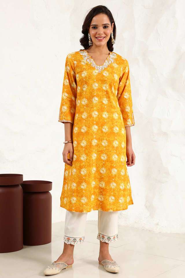 Floral-Cotton-V-Neck-Women-s-Kurta