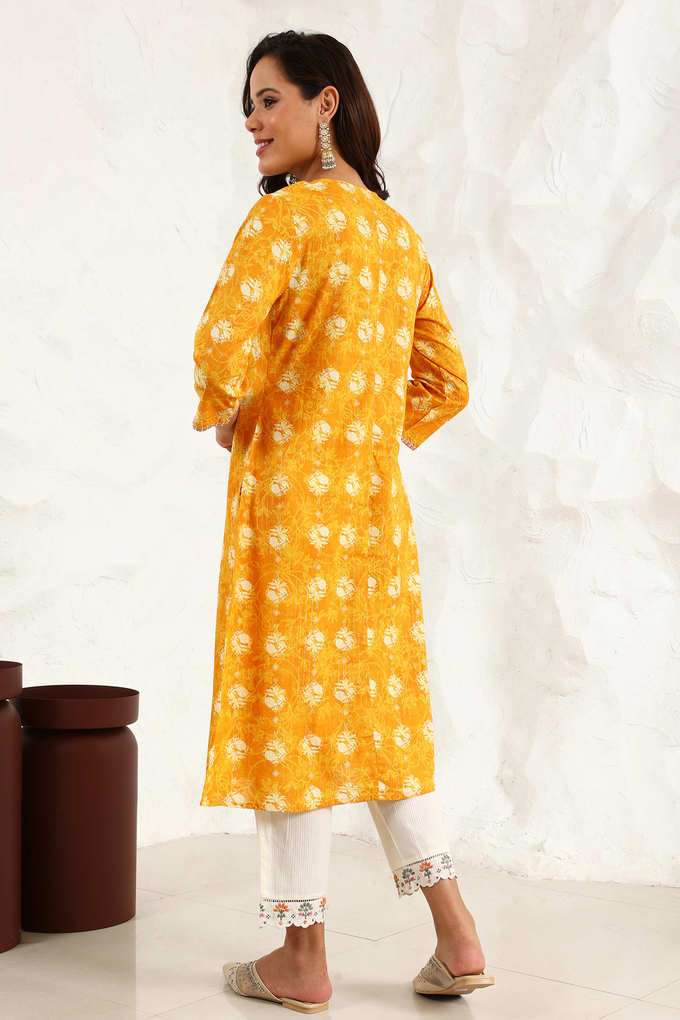 Floral-Cotton-V-Neck-Women-s-Kurta