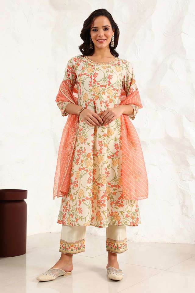 Floral-Polyester-Round-Neck-Women-s-Kurta-Set