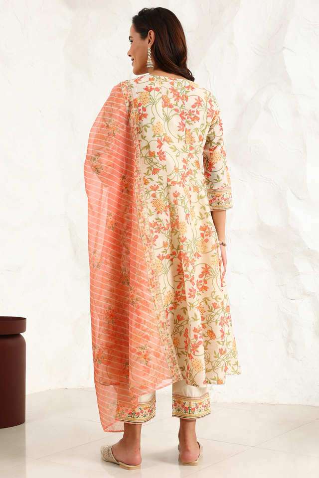 Floral-Polyester-Round-Neck-Women-s-Kurta-Set