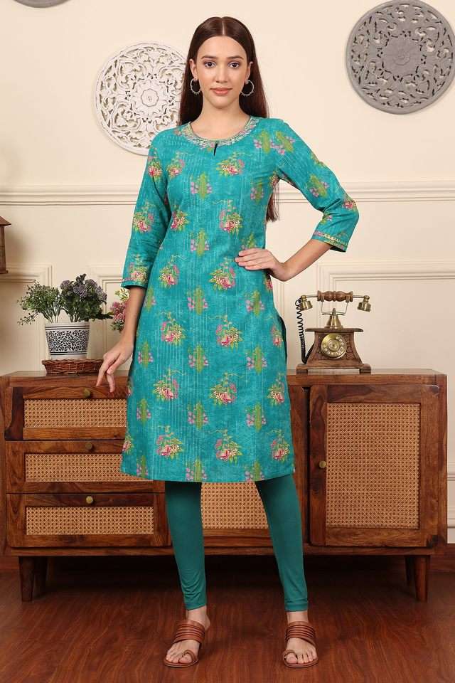 Printed-Cotton-Blend-Round-Neck-Women-s-Kurta