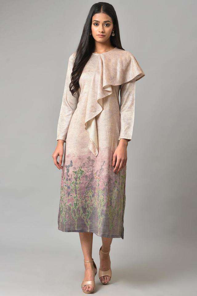 Floral-Round-Neck-Acrylic-Women-s-Dress