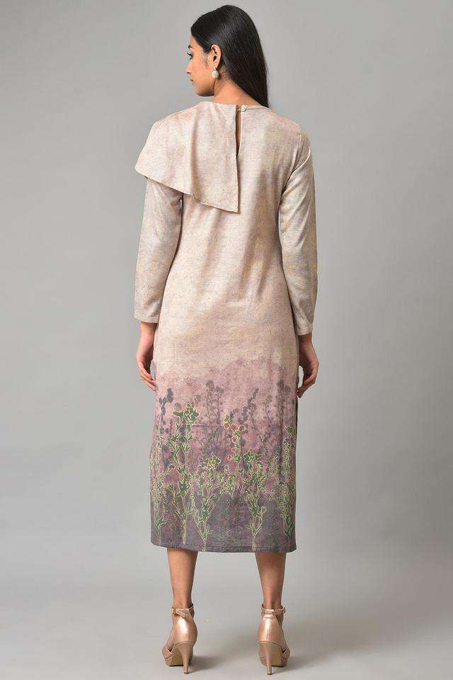 Floral-Round-Neck-Acrylic-Women-s-Dress