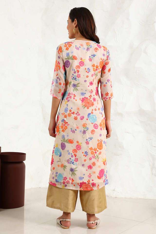 Floral-Polyester-V-Neck-Women-s-Kurta