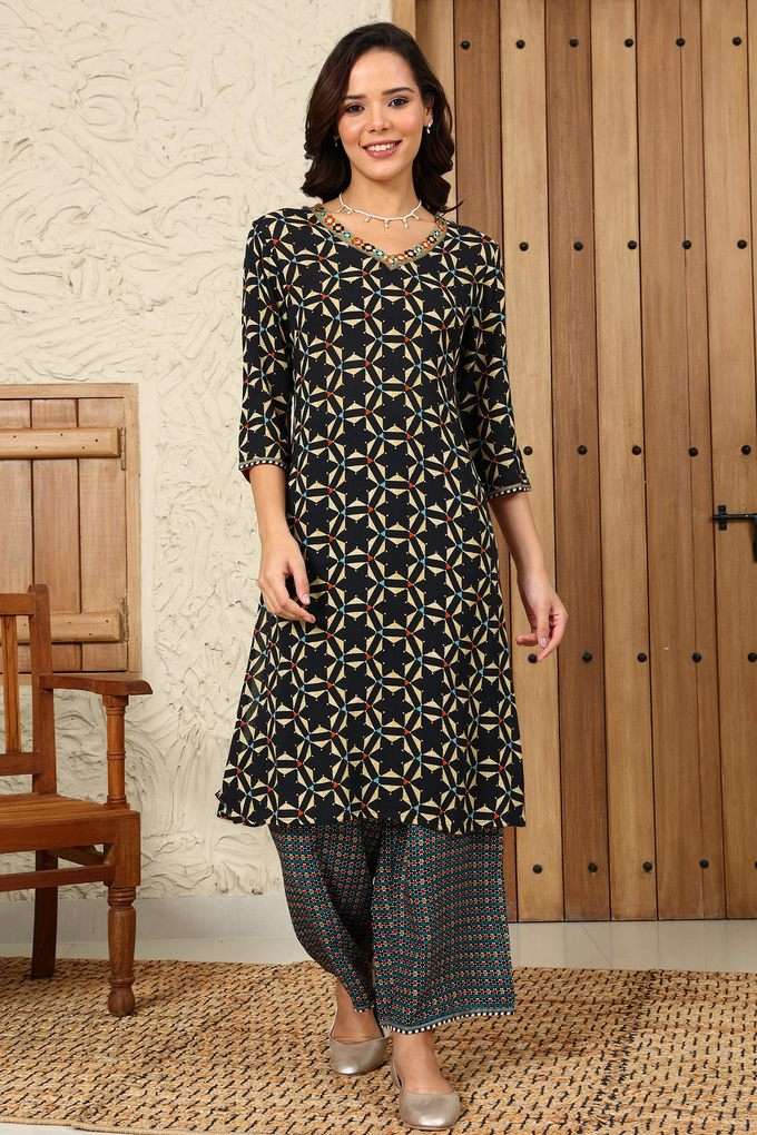 Printed-Viscose-V-Neck-Women-s-Kurta
