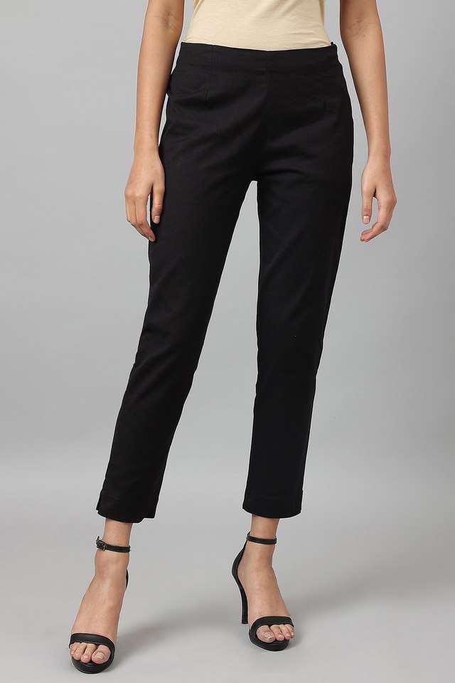 Solid-Slim-Fit-Blended-Fabric-Women-Casual-Wear-Pants