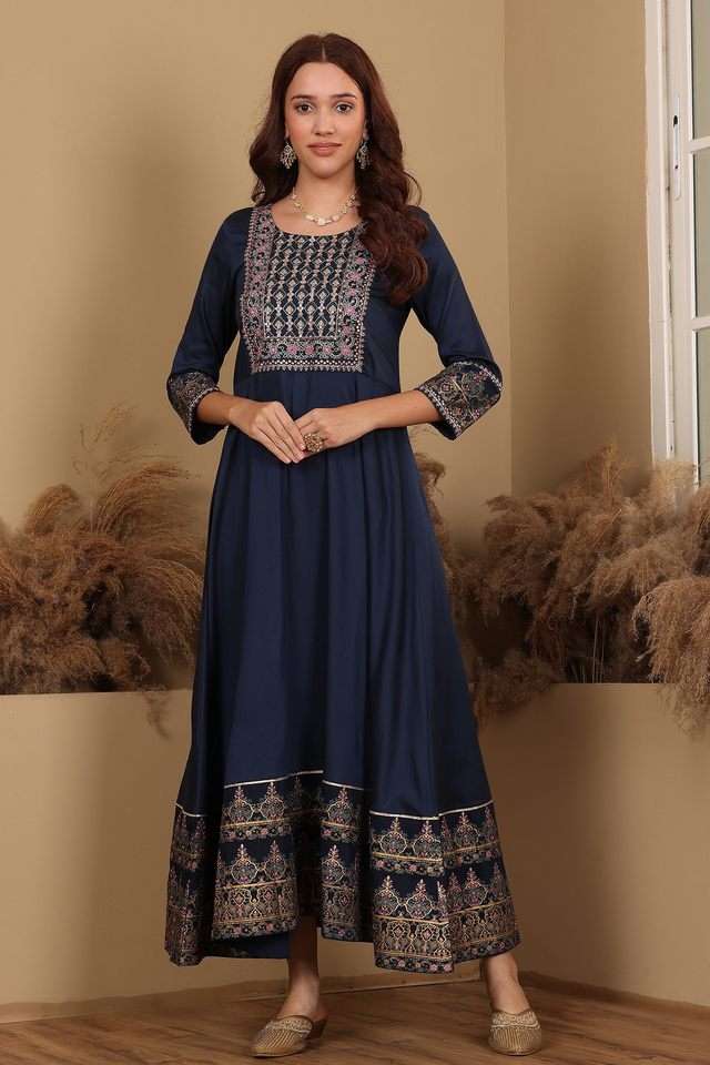 Solid-Viscose-Round-Neck-Women-s-Anarkali-Ethnic-Dress