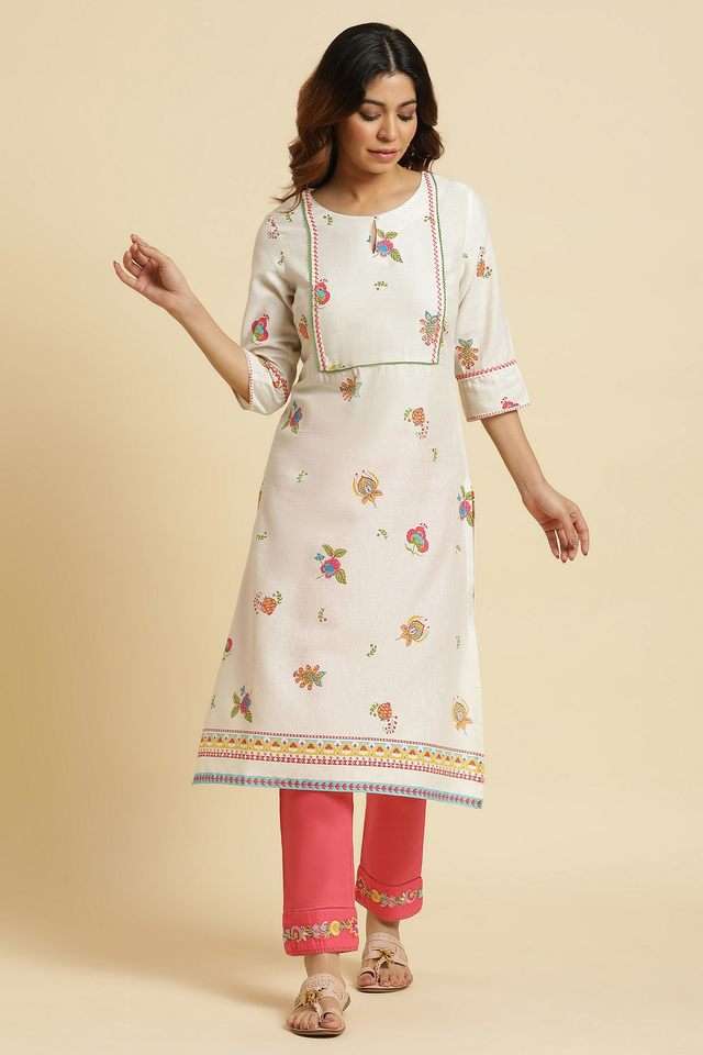 Floral-Rayon-Round-Neck-Women-s-Casual-Wear-Kurta