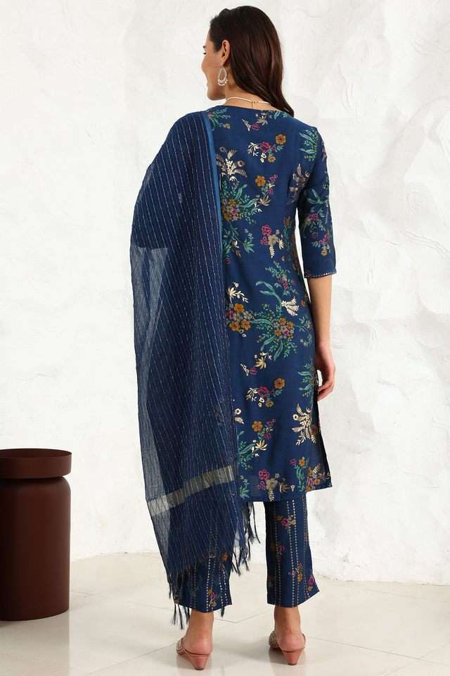 Floral-Viscose-Round-Neck-Women-s-Kurta-Set