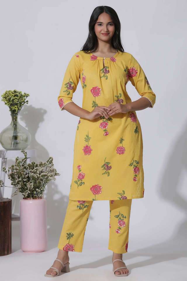 Floral-Cotton-Round-Neck-Women-s-Kurta-Set