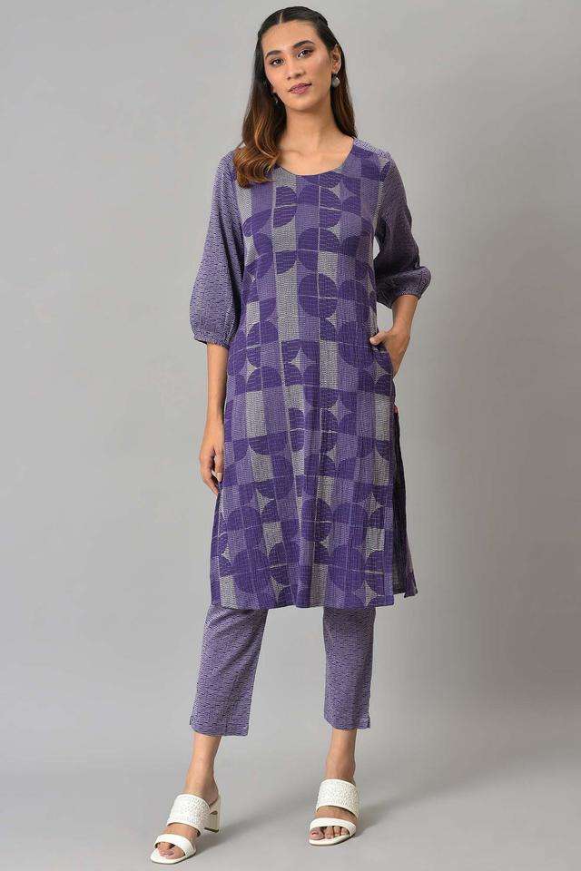 Geometric-Print-Blended-Fabric-Woven-Women-s-Kurta-Set