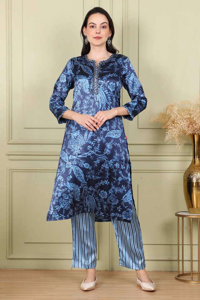 Floral-Polyester-Round-Neck-Women-s-Kurta-Set