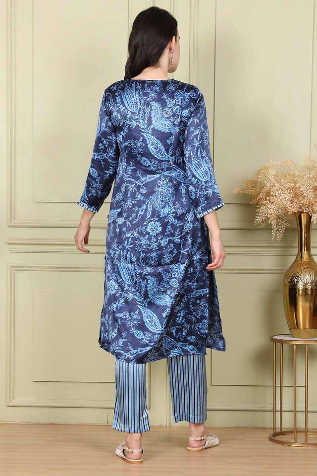 Floral-Polyester-Round-Neck-Women-s-Kurta-Set