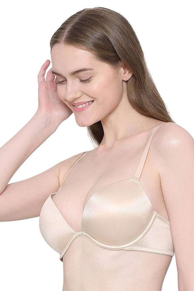 Womens-Playful-Love-Padded-Wired-Demi-Cup-Plunge-Neck-Party-Wear-Level-3-Push-up-Bra