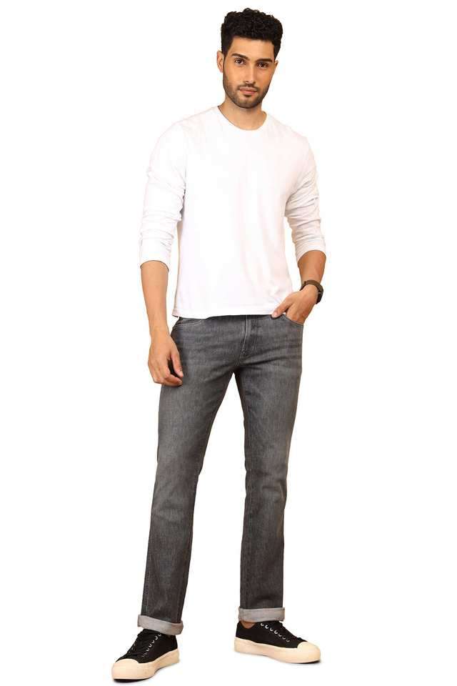 Light-Wash-Polyester-Straight-Fit-Men-s-Jeans