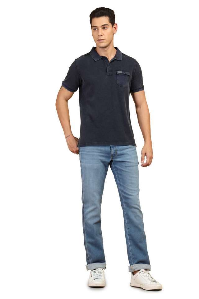 Light-Wash-Polyester-Straight-Fit-Men-s-Jeans