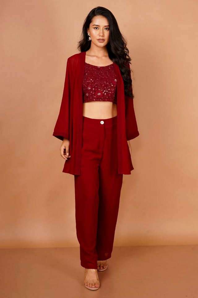 zink london Embroidered Full Length Polyester Woven Women's Co-Ord Set-picture-27