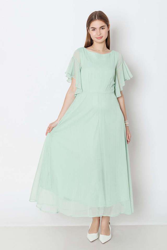 Solid-Round-Neck-Polyester-Women-s-Full-Length-Dress