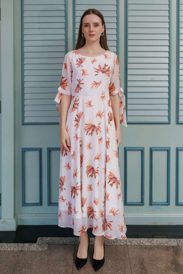 Floral-Round-Neck-Polyester-Women-s-Full-Length-Dress