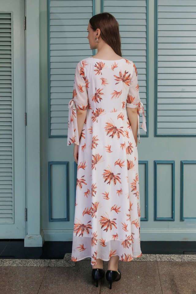 Floral-Round-Neck-Polyester-Women-s-Full-Length-Dress