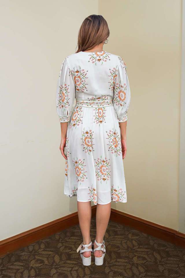 Printed-V-Neck-Rayon-Women-s-Dress