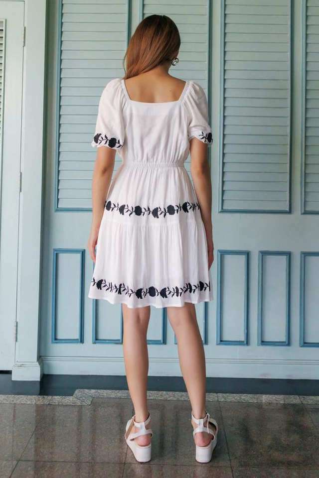 Embroidered-Square-Neck-Rayon-Women-s-Knee-Length-Dress