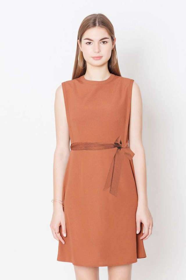 Textured-Round-Neck-Polyester-Women-s-Knee-Length-Dress