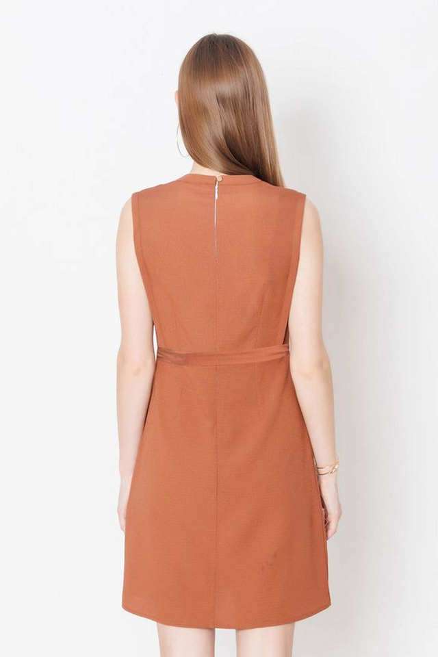 Textured-Round-Neck-Polyester-Women-s-Knee-Length-Dress