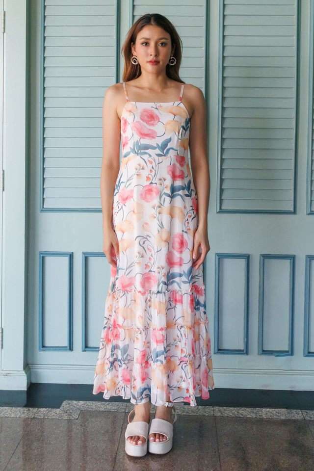 Floral-Square-Neck-Polyester-Women-s-Full-Length-Dress