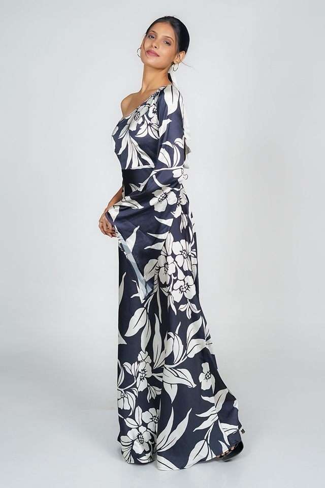 zink london Printed Polyester One Shoulder Women's Maxi Dress-picture-16
