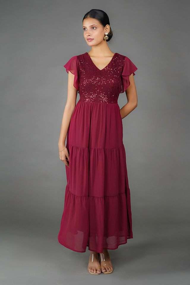Sequinned Polyester Round Neck Women's Maxi Dress-image-43
