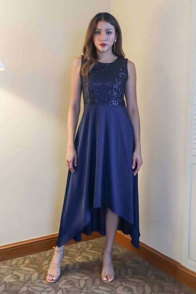 Sequinned Round Neck Polyester Women's Full Length Dress-image-47