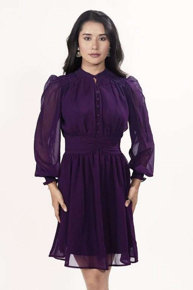 zink london Solid Polyester Round Neck Women's Mini Dress-picture-18