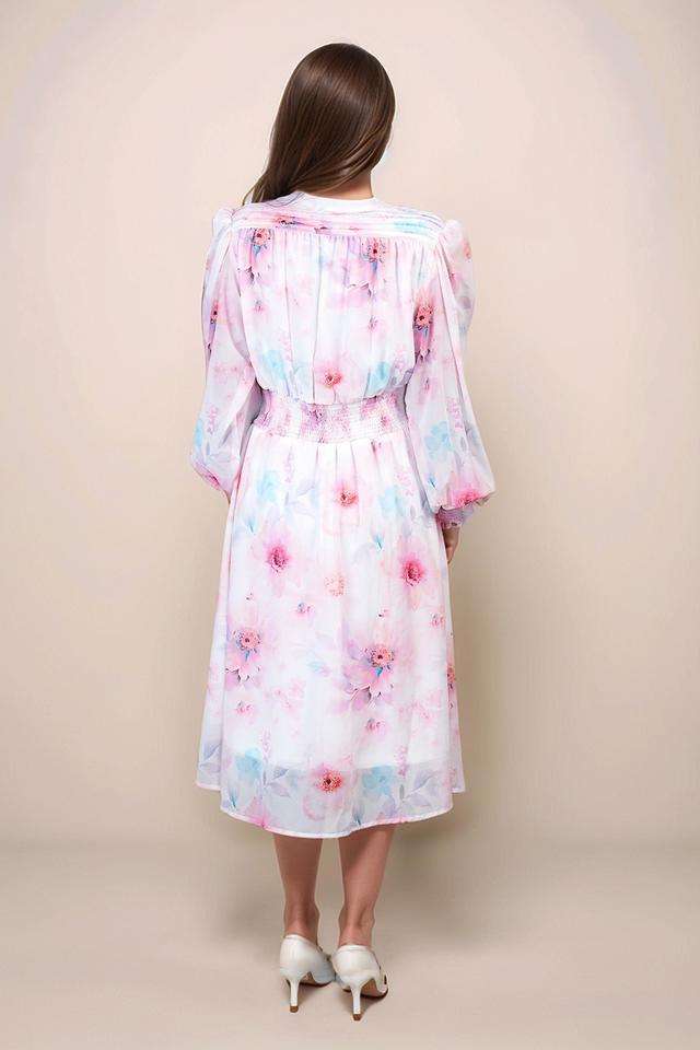 Floral-Polyester-V-Neck-Women-s-Midi-Dress