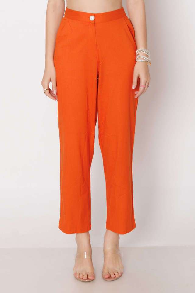 Solid Straight Fit Rayon Women Casual Wear Trousers
