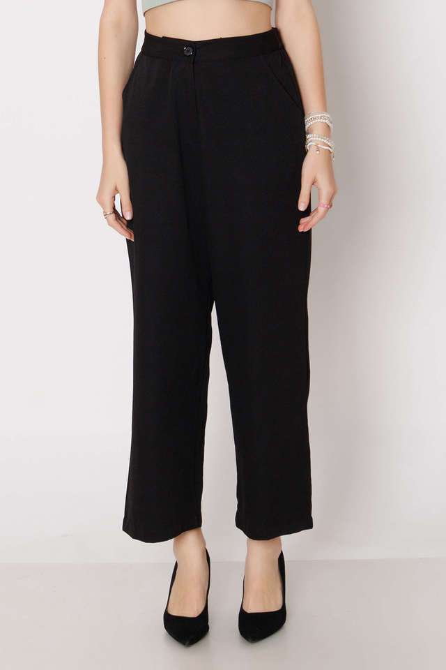 Solid-Straight-Fit-Polyester-Women-s-Formal-Wear-Trousers