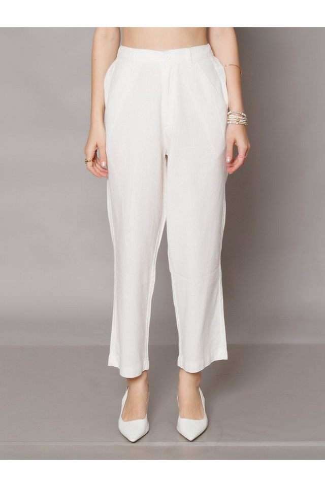 Solid-Straight-Fit-Blended-Fabric-Women-s-Casual-Wear-Trousers