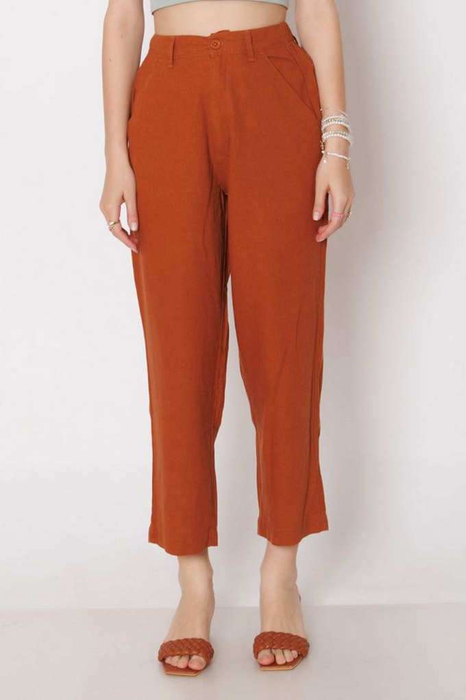 Solid-Straight-Fit-Linen-Women-s-Casual-Wear-Pants