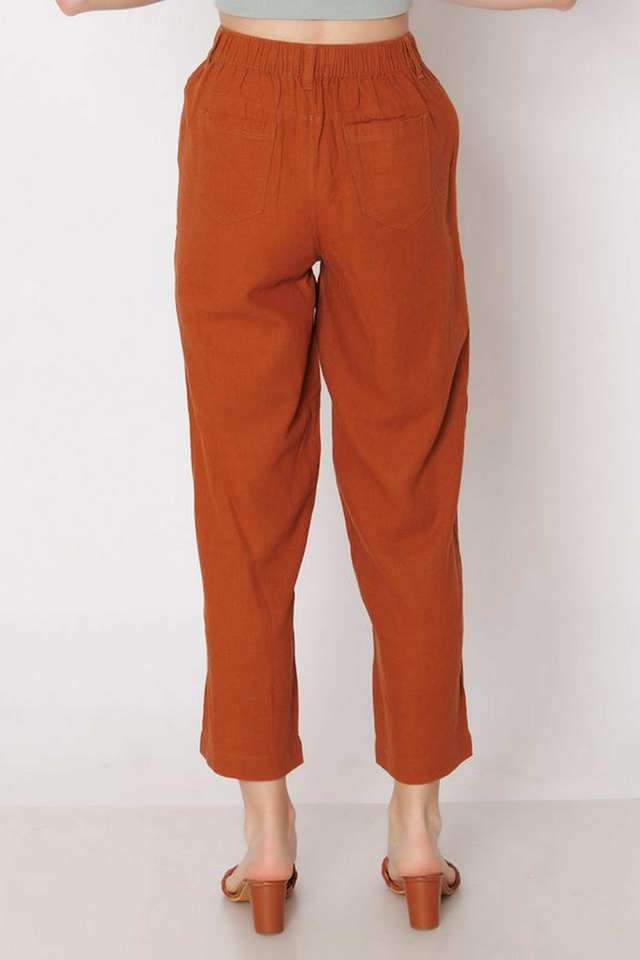 Solid-Straight-Fit-Linen-Women-s-Casual-Wear-Pants