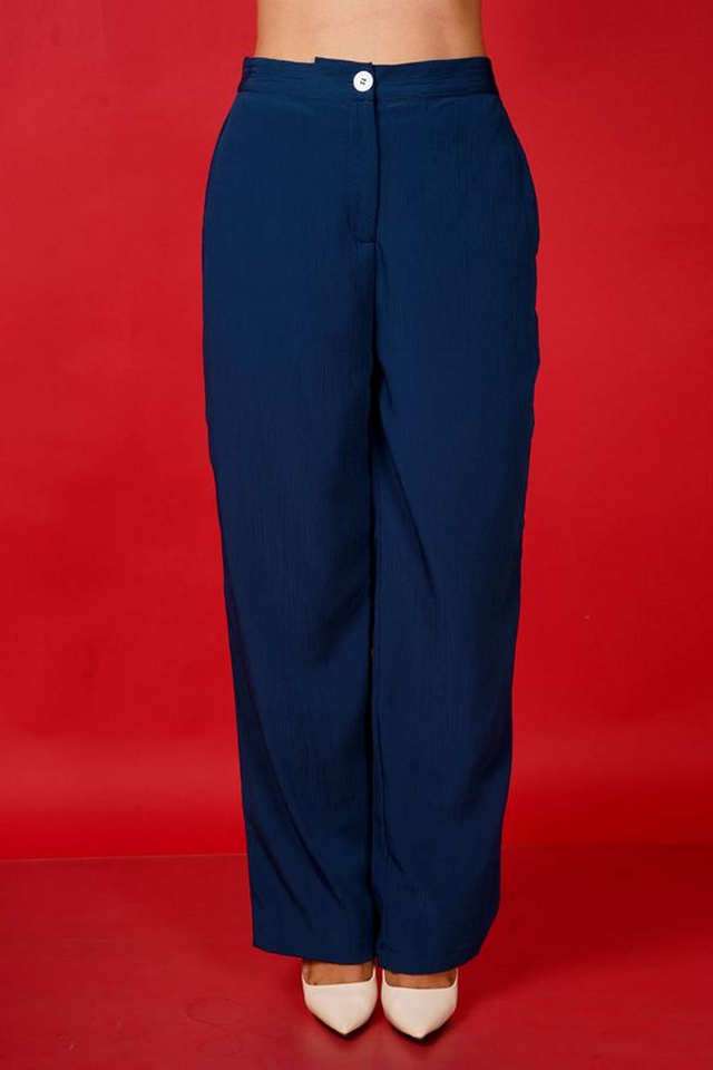 Solid-Straight-Fit-Polyester-Women-s-Casual-Wear-Trousers